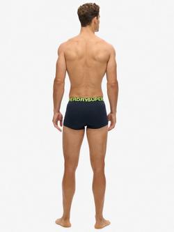 Superdry Stretch Organic Cotton Trunks, Pack of 3, Eclipse Navy/Neon - view 2, Eclipse Navy/Neon