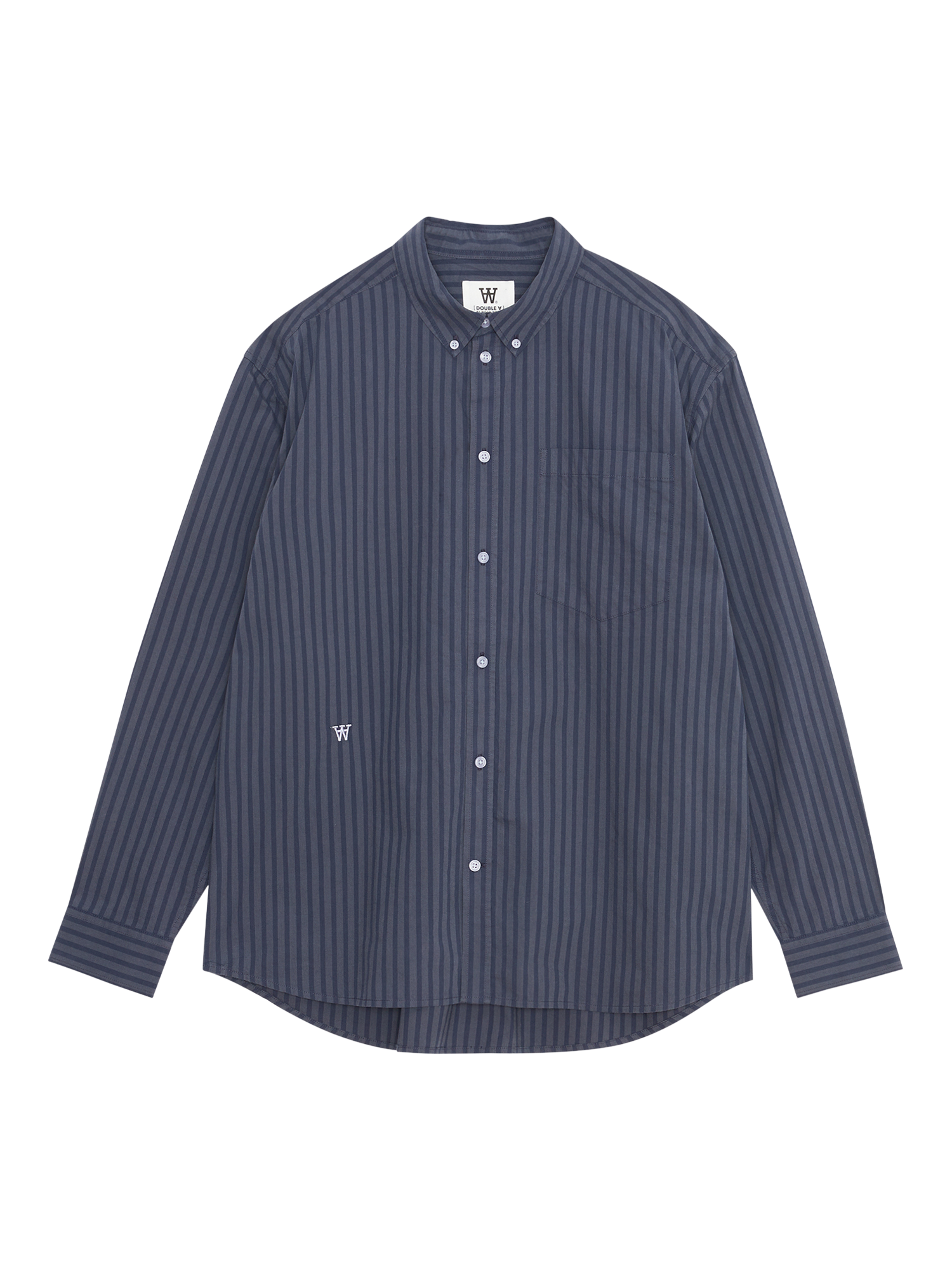 Product image 1 of 2, which shows WOOD WOOD Day Oversized Fit Cotton Striped Shirt, 7238 Blue Grey, S