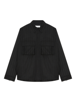 WOOD WOOD Fabian Wool Blend Striped Shirt, 9009 Black Stripes, 9009 Black Stripes