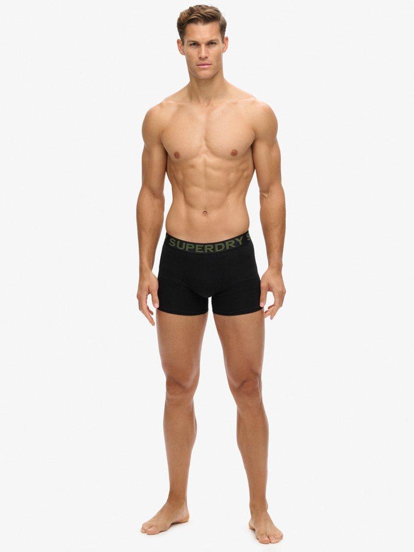Product image 3 of 6, which shows Superdry Stretch Cotton Boxers, Pack of 3, Grey/Khaki/Black, S