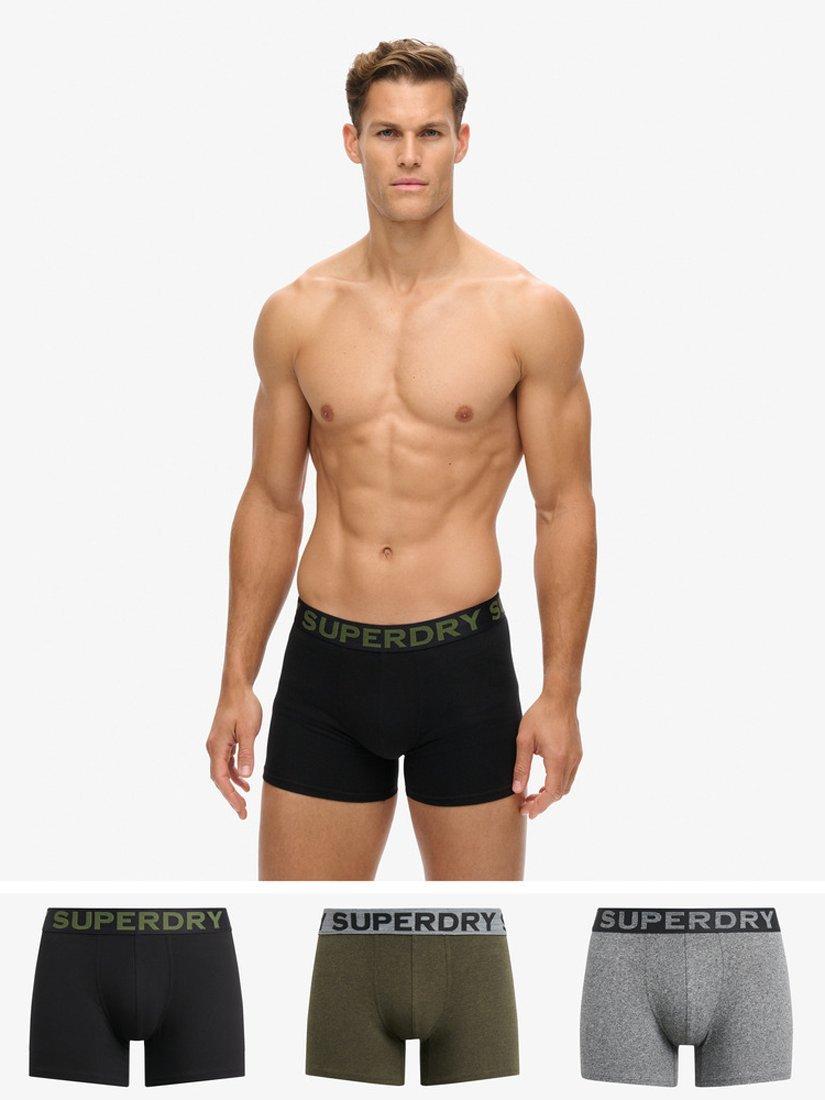 Product image 4 of 6, which shows Superdry Stretch Cotton Boxers, Pack of 3, Grey/Khaki/Black, S