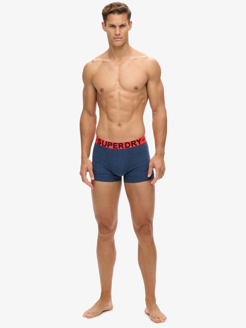 Product image 3 of 6, which shows Superdry Stretch Cotton Boxers, Pack of 3, Indigo/Orange/Navy, S