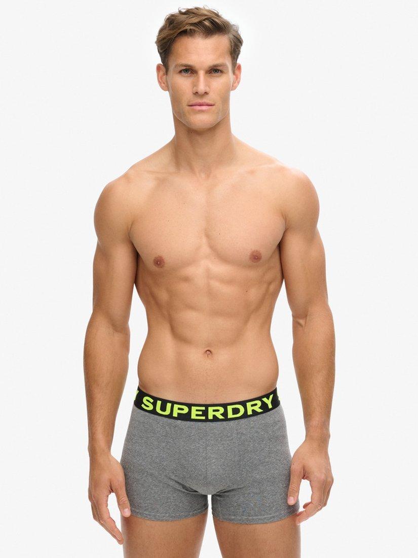 Product image 1 of 6, which shows Superdry Stretch Cotton Boxers, Pack of 3, Grey/Black, S