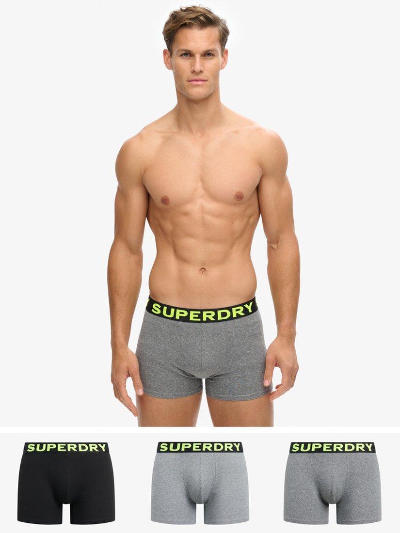 Product image 4 of 6, which shows Superdry Stretch Cotton Boxers, Pack of 3, Grey/Black, S
