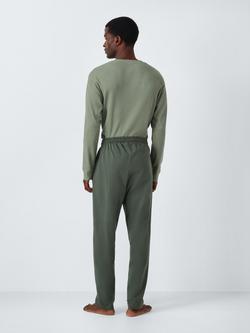 John Lewis Waffle Long Sleeve Henley Pyjama Set, Green Olive - view 2, Green Olive