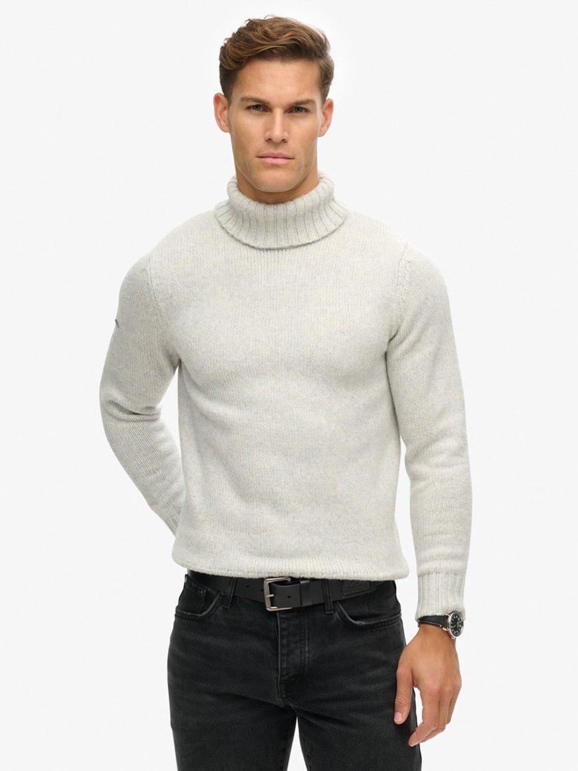 Product image 1 of 5, which shows Superdry Brushed Roll Neck Jumper, Glacier Grey, S