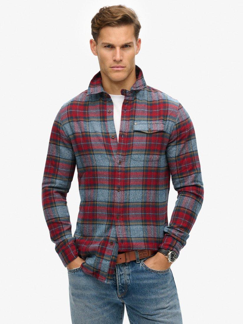 Superdry Organic Cotton Regular Fit Check Shirt, Red Grindle