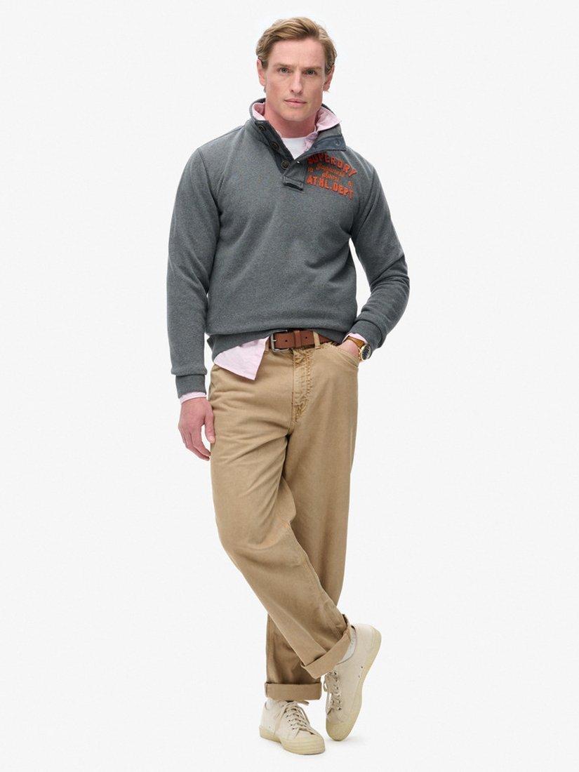Product image 3 of 4, which shows Superdry Vintage Athletic Henley Sweatshirt, Charcoal Marl, S