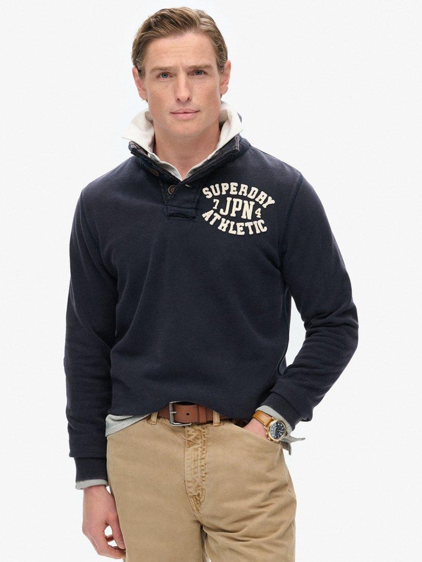 Product image 1 of 4, which shows Superdry Vintage Athletic Henley Sweatshirt, Eclipse Navy, S