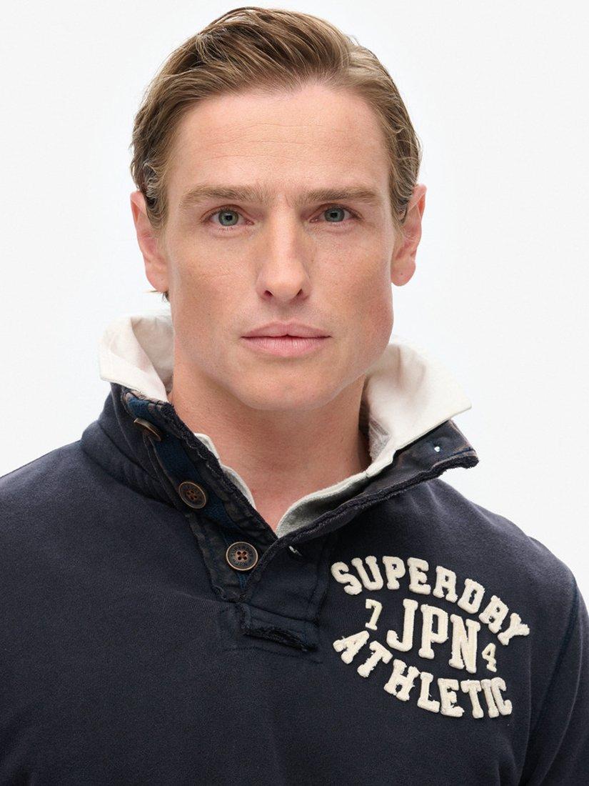 Product image 4 of 4, which shows Superdry Vintage Athletic Henley Sweatshirt, Eclipse Navy, S