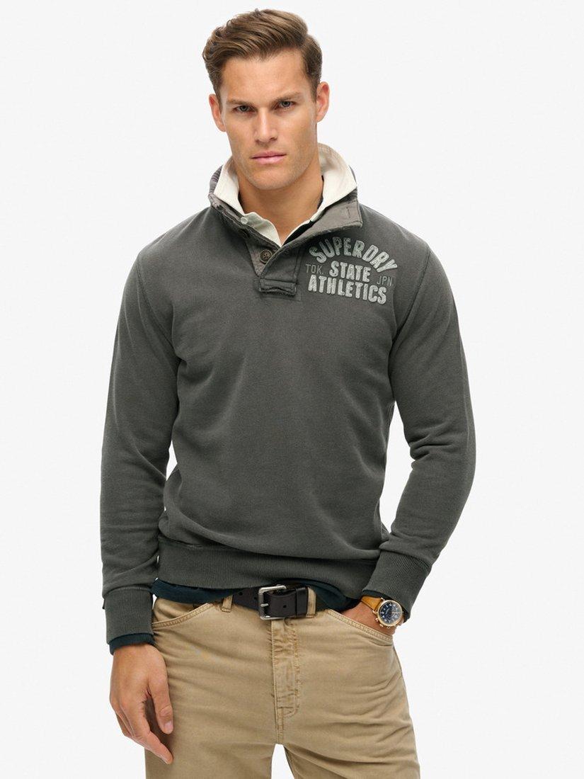 Product image 1 of 4, which shows Superdry Vintage Athletic Henley Sweatshirt, Washed Black, S