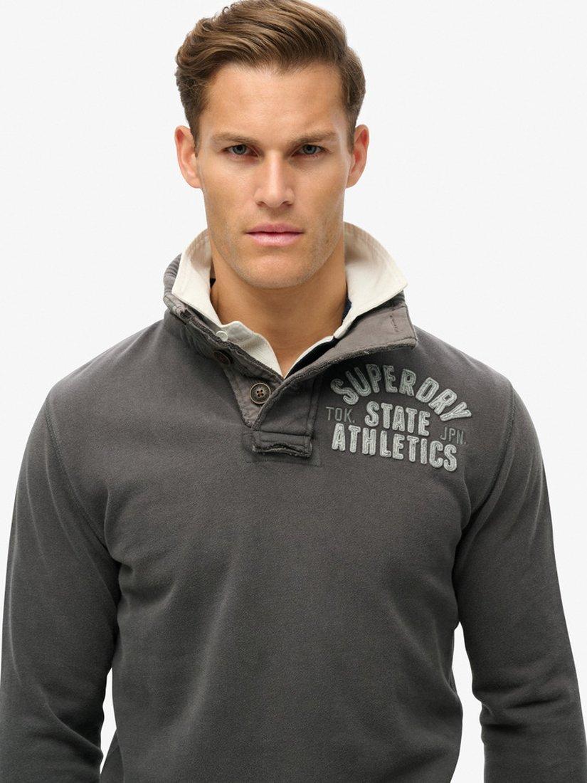 Product image 4 of 4, which shows Superdry Vintage Athletic Henley Sweatshirt, Washed Black, S
