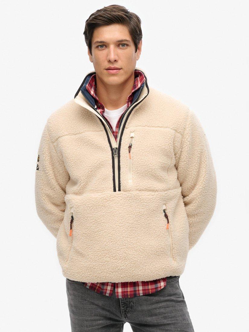 Product image 1 of 5, which shows Superdry Outdoor Half Zip Fleece Jumper, Oatmeal Beige, S