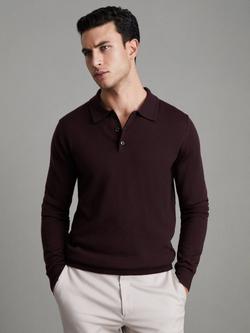 Reiss Trafford Knitted Wool Long Sleeve Polo Top, Dark Bordeaux