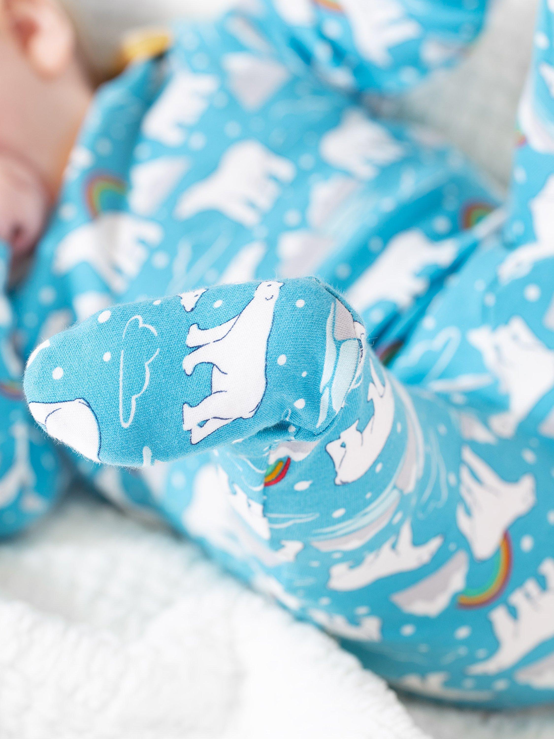 Product image 3 of 6, which shows Frugi Baby Easy Printed Sleepsuit, Blue/Multi, 0-3 months