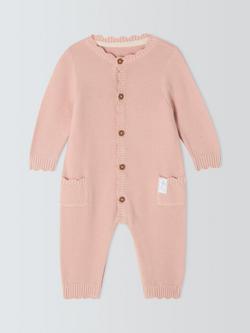 John Lewis Baby Knitted Scalloped Romper Suit, Pink, Pink