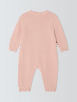 John Lewis Baby Knitted Scalloped Romper Suit, Pink - view 2, Pink