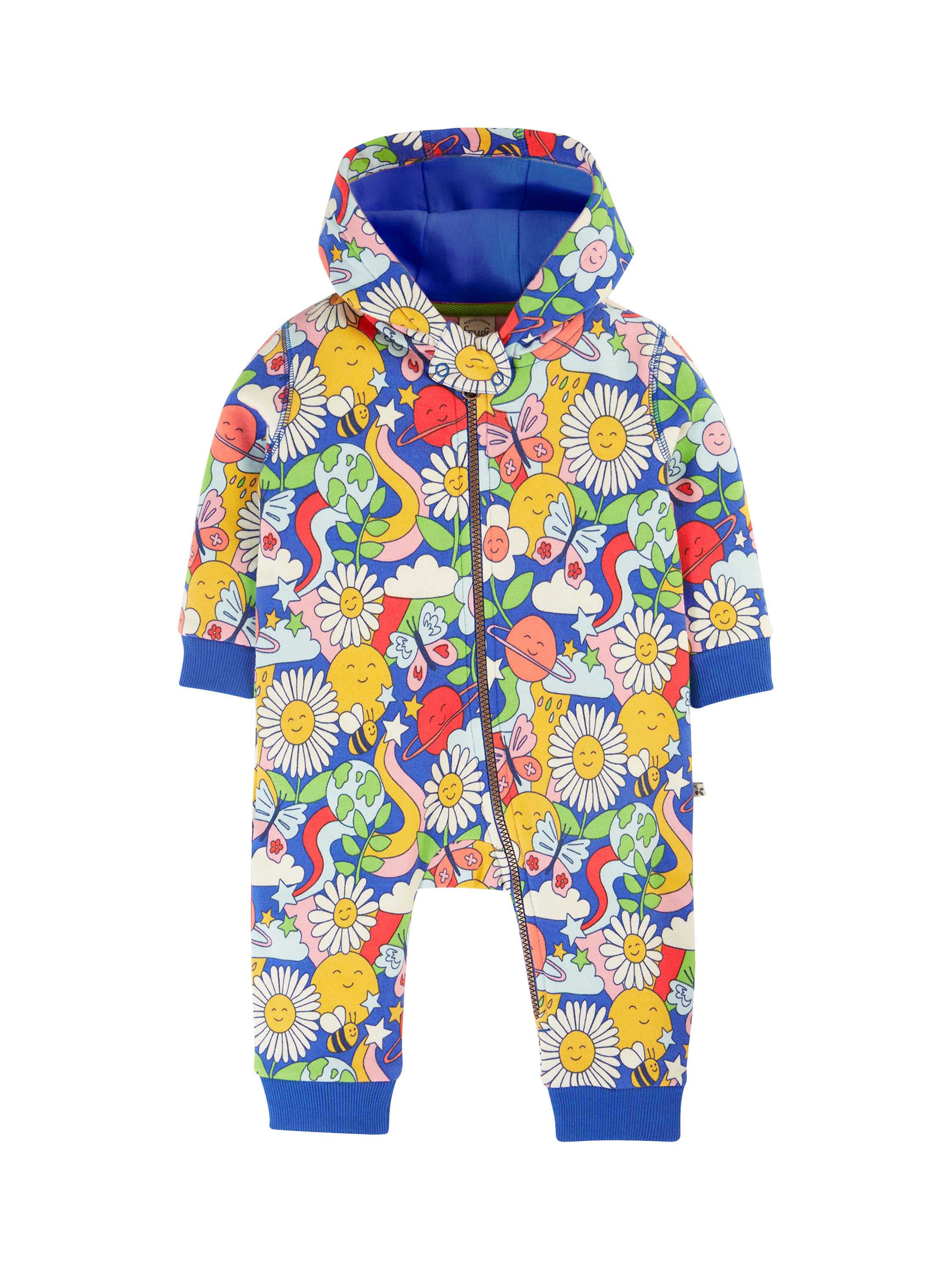 Product image 1 of 4, which shows Frugi Baby Retro Snuggle Suit, Multi, 0-3 months
