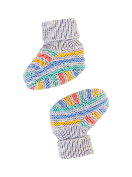 Frugi Baby Briar Knitted Booties, Grey/Multi, Grey/Multi