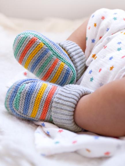 Frugi Baby Briar Knitted Booties, Grey/Multi - view 2, Grey/Multi