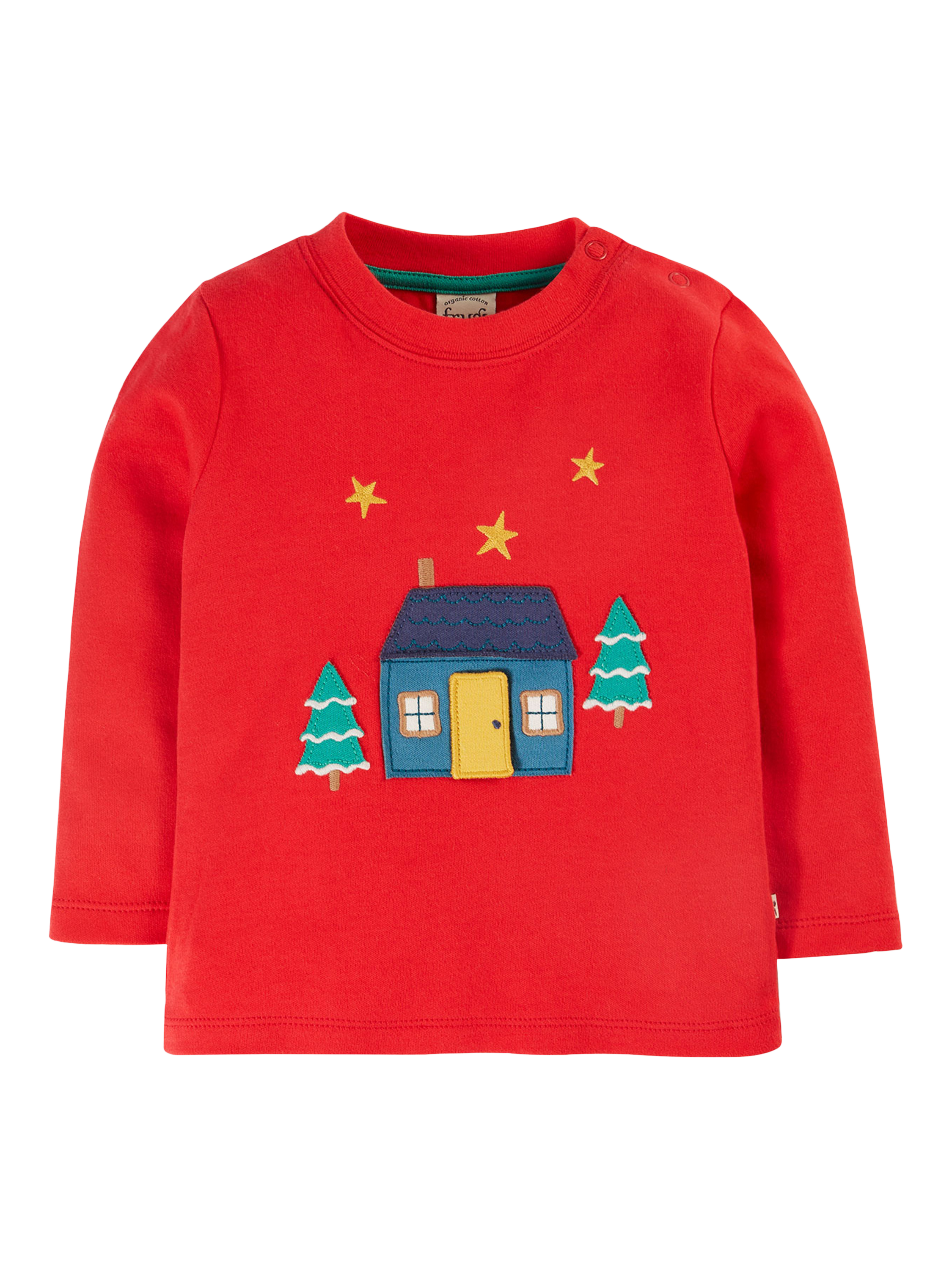 Product image 1 of 4, which shows Frugi Kids' Interactive Applique Top, Red, 0-3 months
