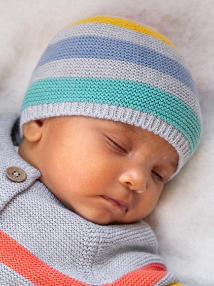 Frugi Baby Harlen Knitted Hat, Grey/Multi - view 2, Grey/Multi