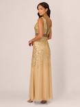 Adrianna Papell Sleeveless V-Neckline Metallic Sequin Maxi Dress, Gold