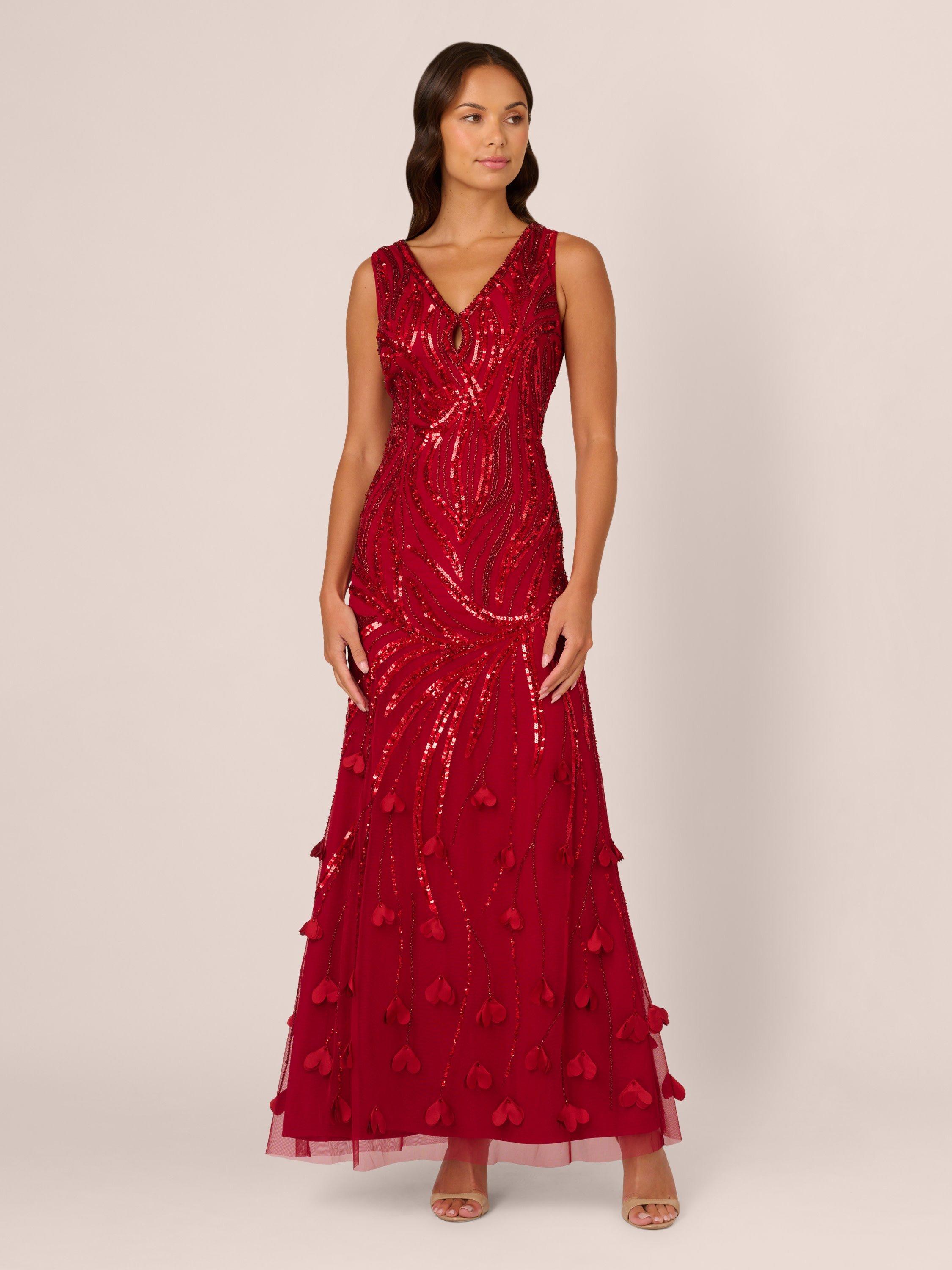 Adrianna Papell Flower Applique Sleeveless Maxi Dress, Cranberry