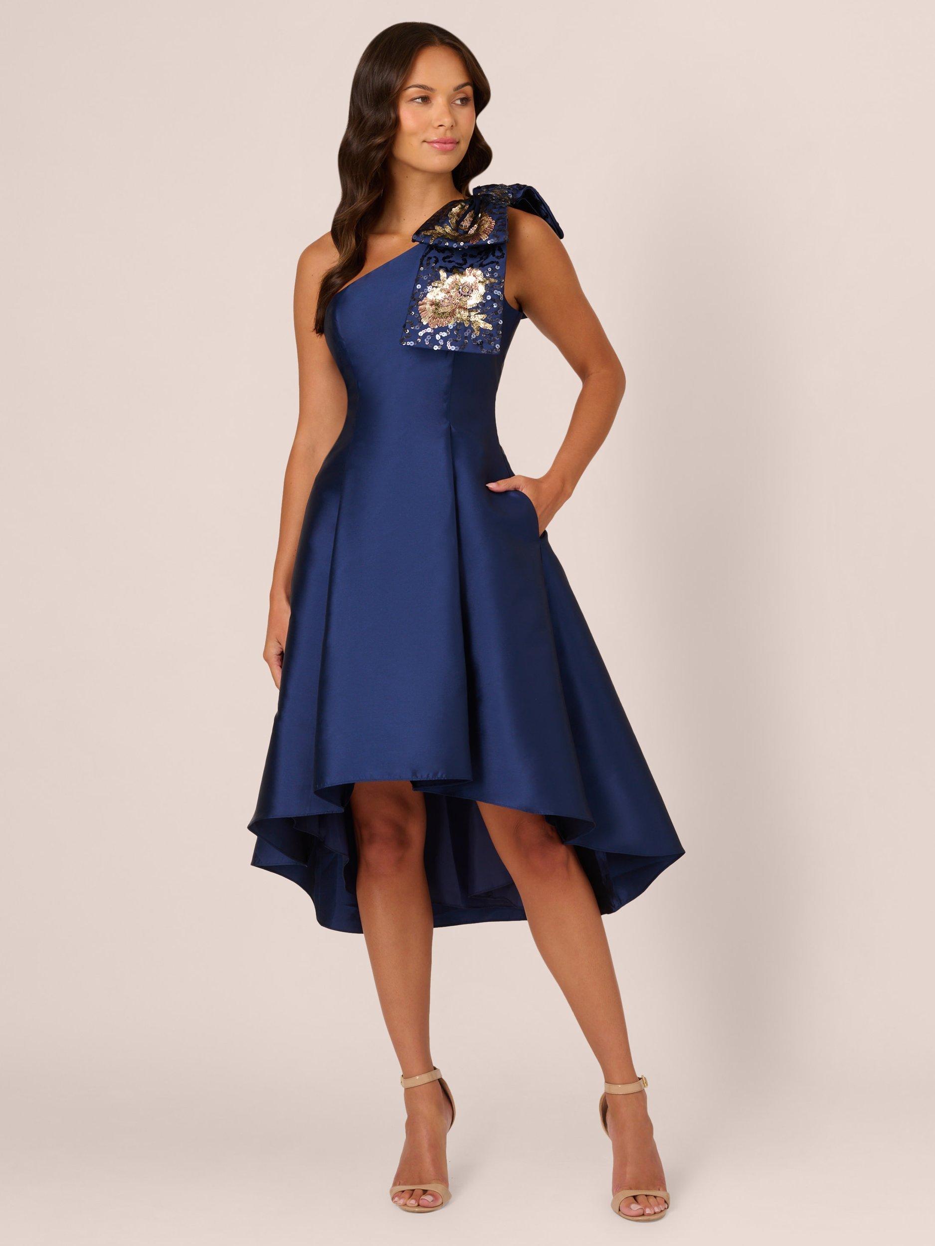 Adrianna Papell Beaded Mikado Dress Light Navy