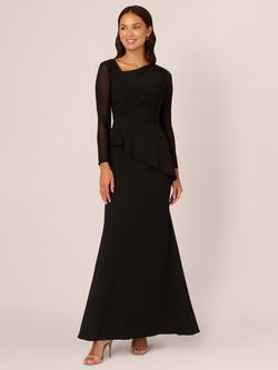 Adrianna Papell Knit Crepe Mesh Dress, Black, Black