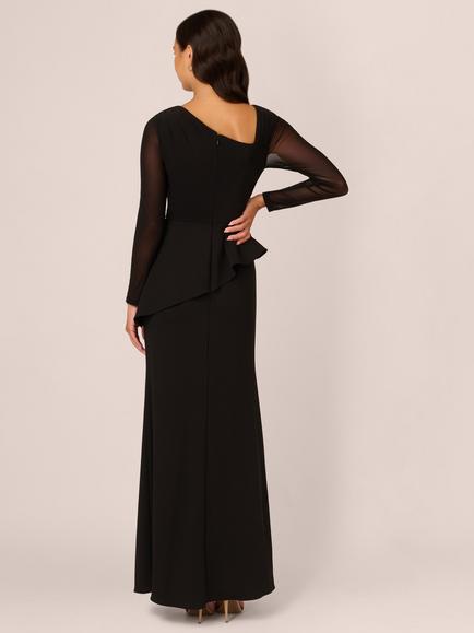 Adrianna Papell Knit Crepe Mesh Dress, Black - view 2, Black