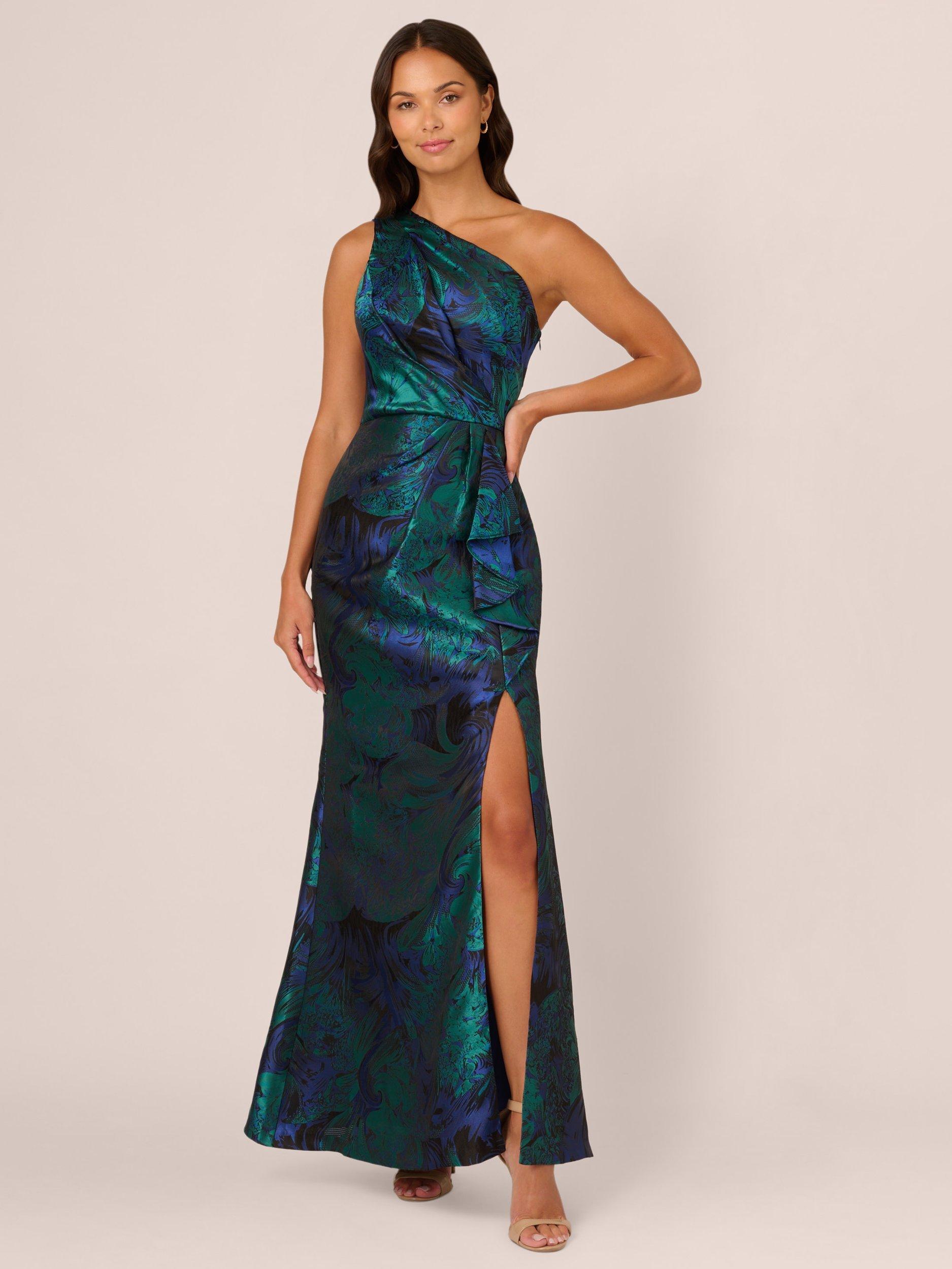 Adrianna Papell Jacquard Asymmetric Dress, Cobalt/Teal