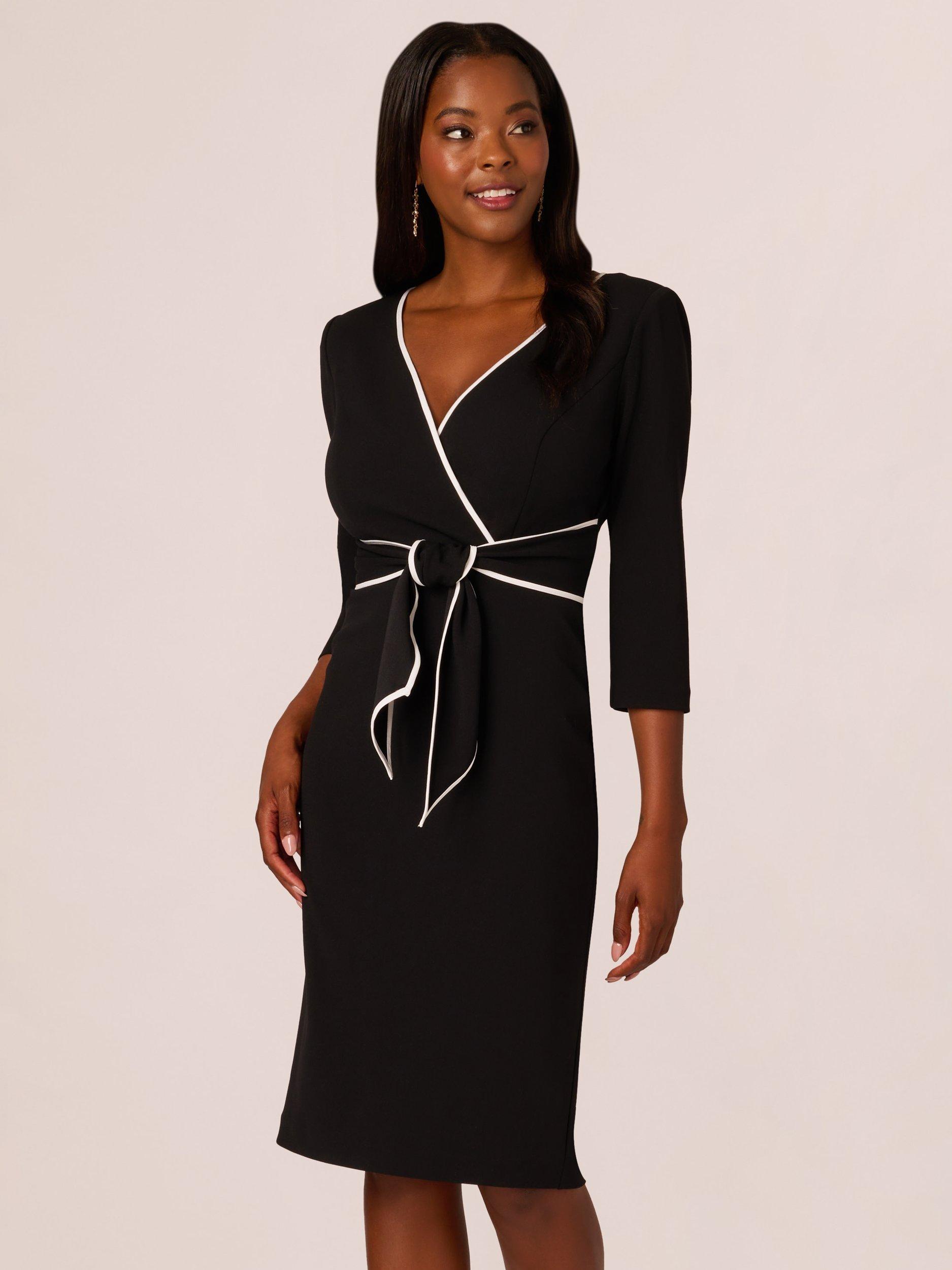 Product image 1 of 8, which shows Adrianna Papell Piping Tie Front Dress, Black/Ivory, 6