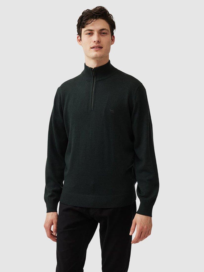Product image 1 of 5, which shows Rodd & Gunn Calderwell Traceable New Zealand Merino Zip Neck Jumper, Forest, XS