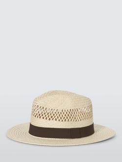 John Lewis Wide Straw Fedora, Natural - view 2, Natural