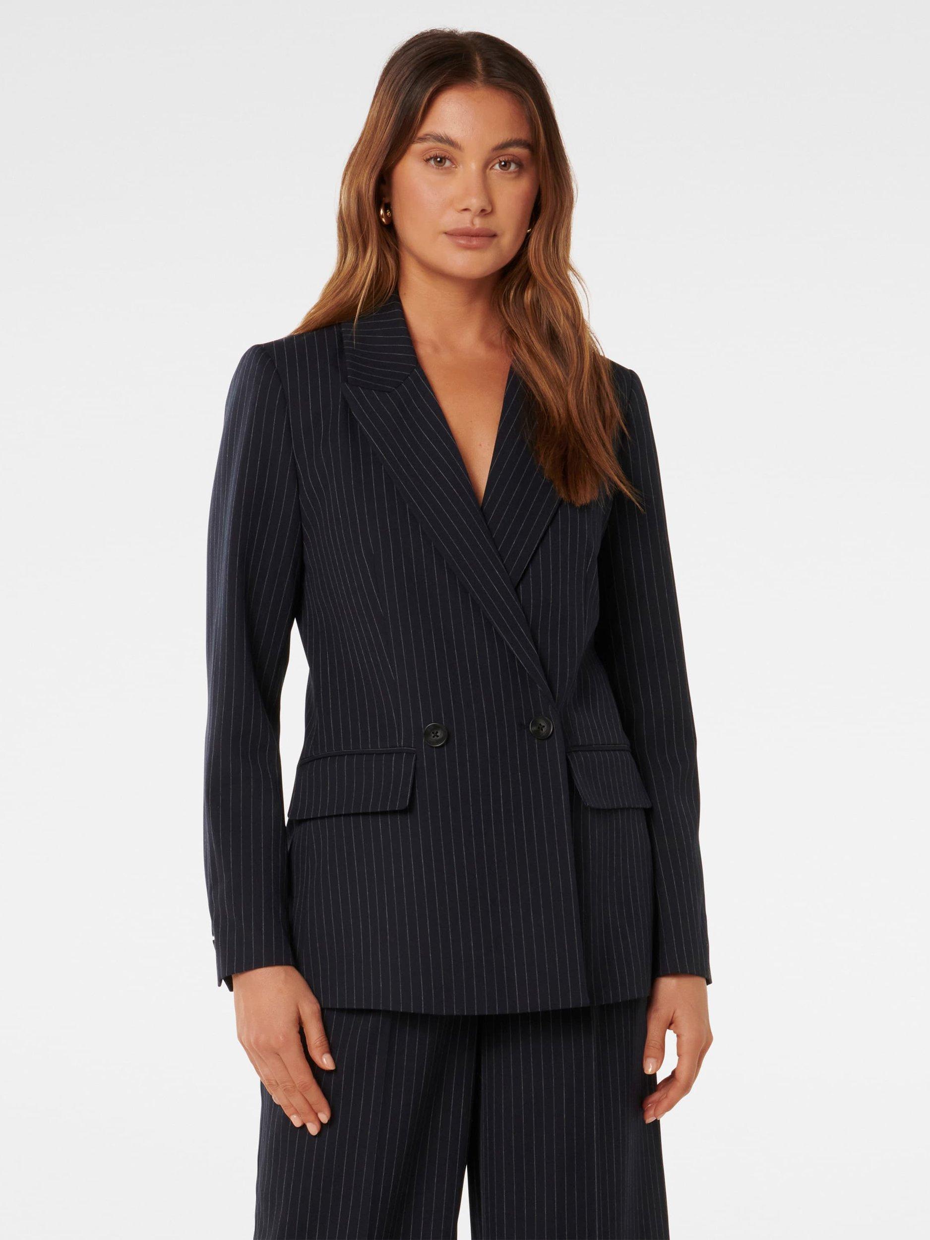 Product image 1 of 7, which shows Forever New Bella Double Breasted Blazer, Navy Pinstripe Suit, 4