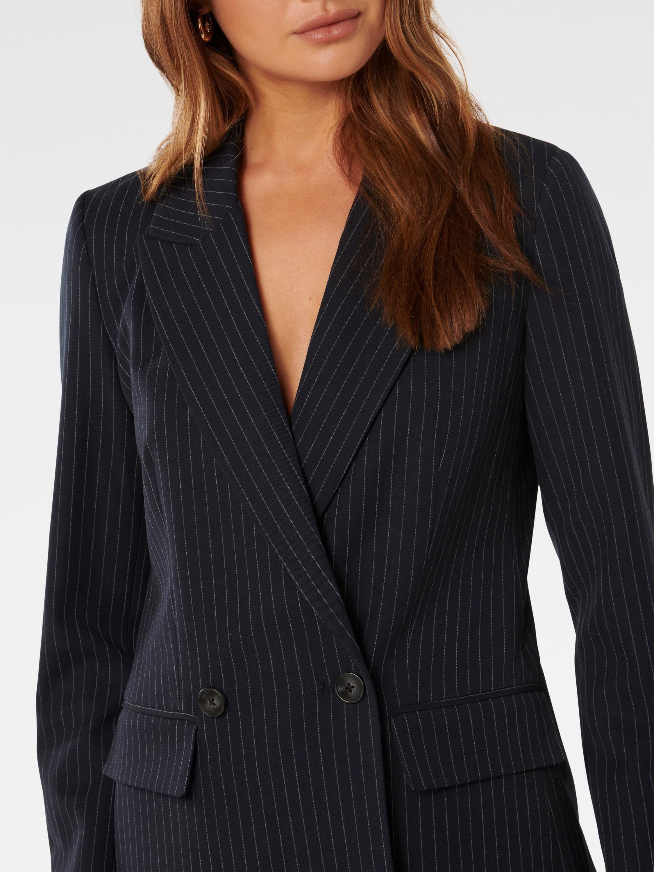 Product image 5 of 7, which shows Forever New Bella Double Breasted Blazer, Navy Pinstripe Suit, 4