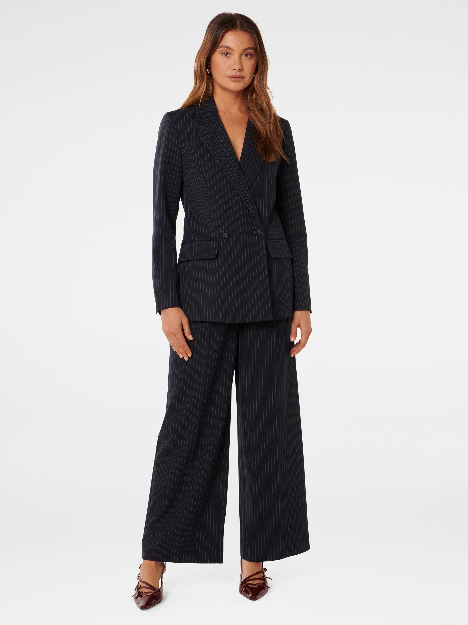 Product image 6 of 7, which shows Forever New Bella Double Breasted Blazer, Navy Pinstripe Suit, 4