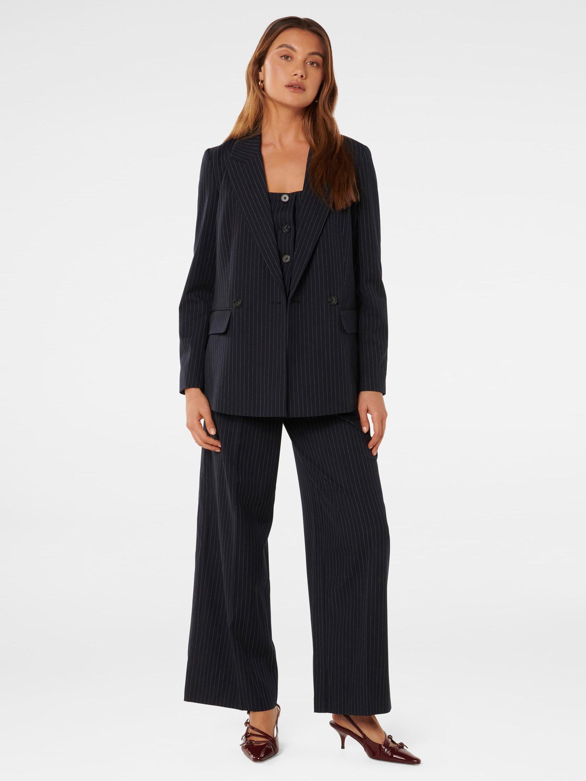 Product image 7 of 7, which shows Forever New Bella Double Breasted Blazer, Navy Pinstripe Suit, 4
