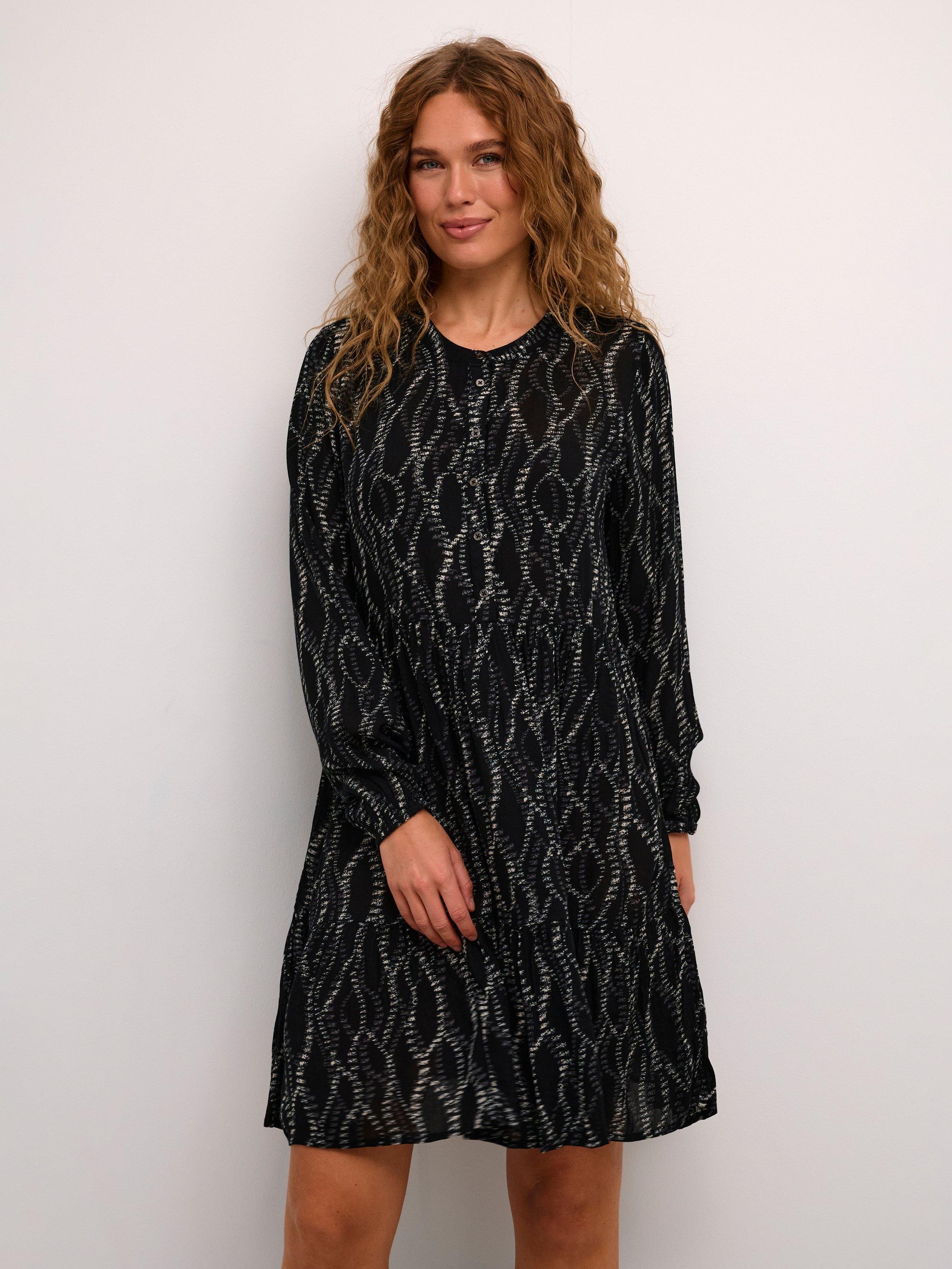 KAFFE Evity Amber Dress, Black/Grey Graphic