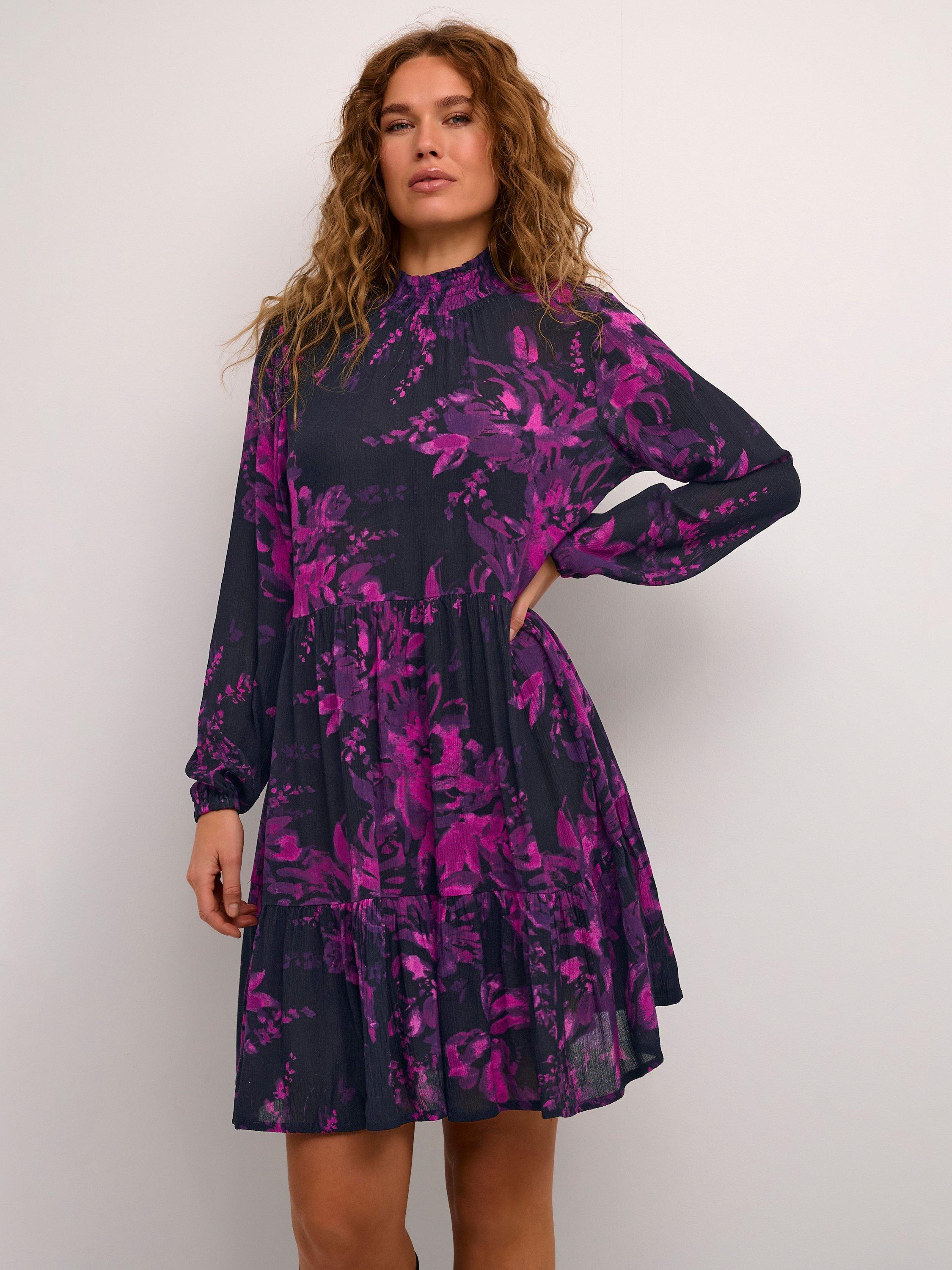 KAFFE Evity Amber Dress, Black/Purple Painted