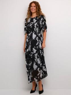 KAFFE Lifa Abstract Crinkle Pleat Maxi Dress, Black/Grey, Black/Grey