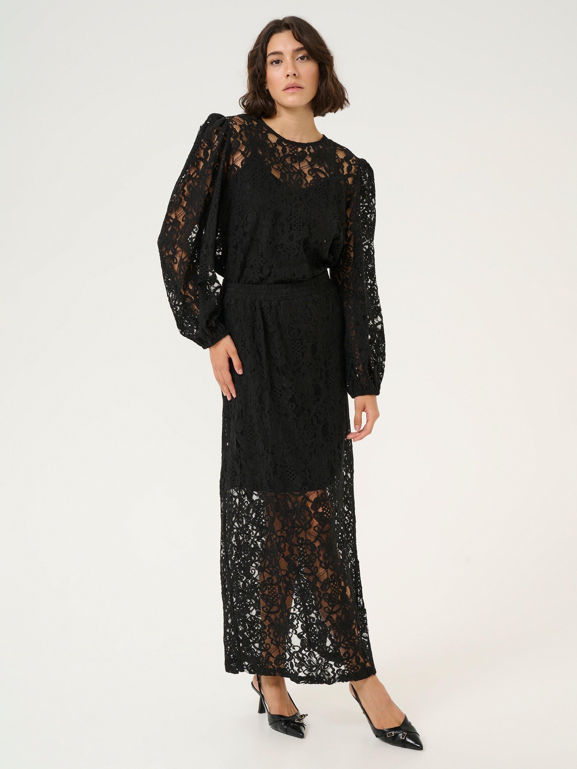 Product image 2 of 5, which shows KAFFE Lanice Lace Top, Black, XS