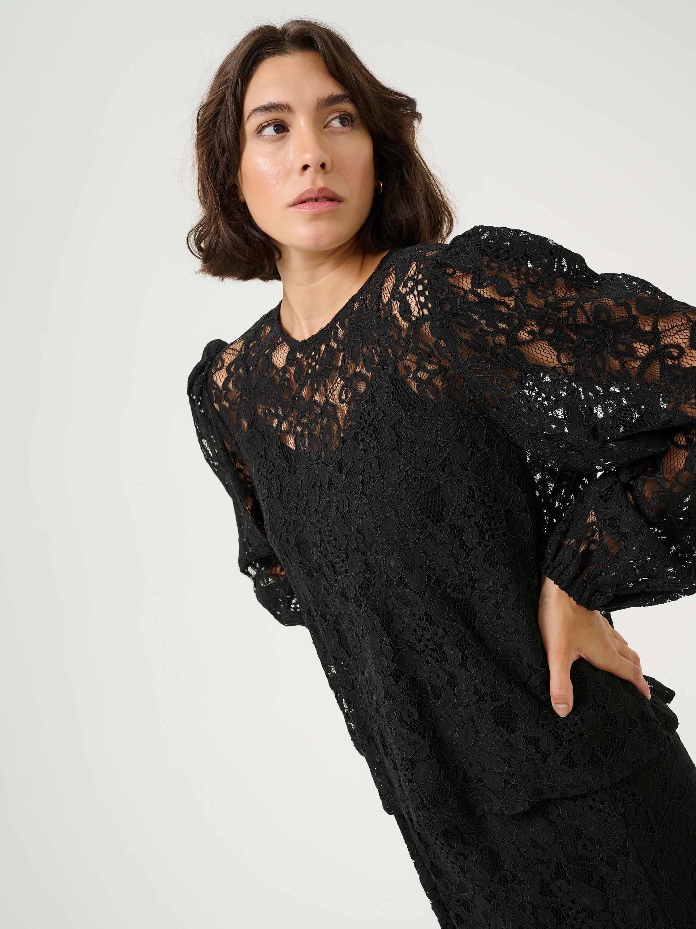 Product image 3 of 5, which shows KAFFE Lanice Lace Top, Black, XS
