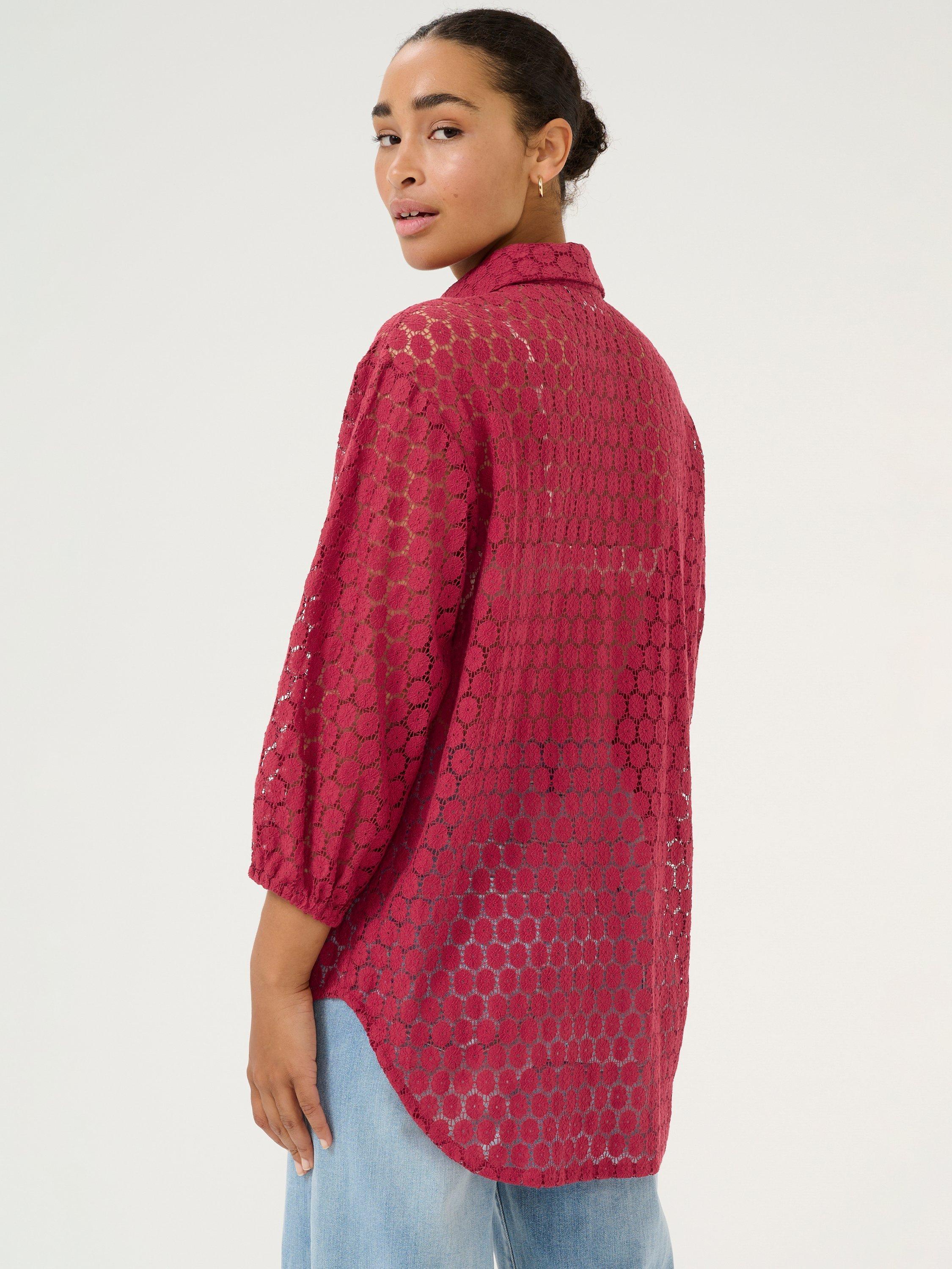 Product image 2 of 6, which shows KAFFE Loren Lace Shirt, Rumba Red, 10