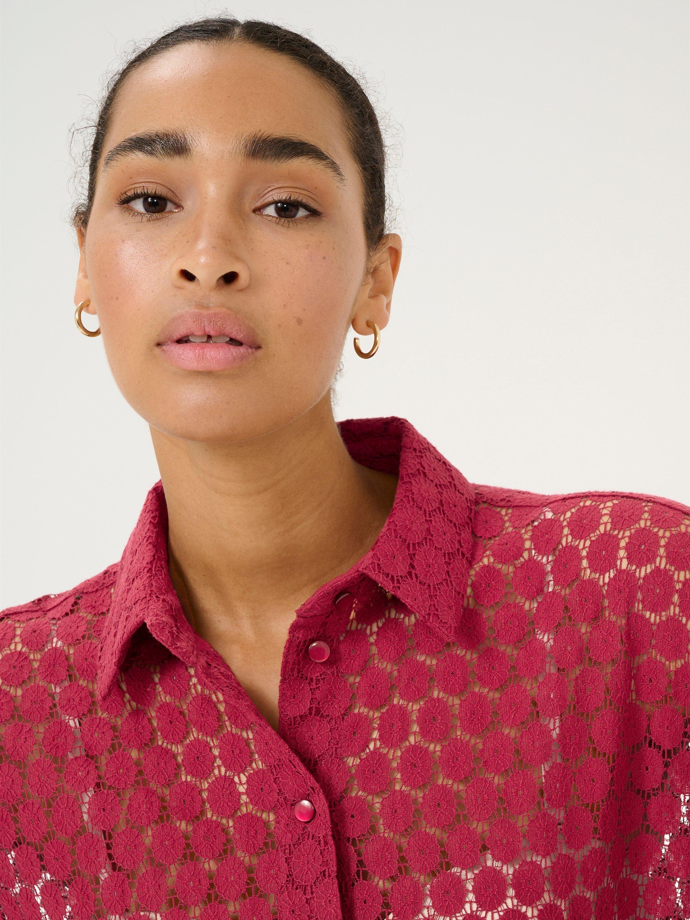 Product image 4 of 6, which shows KAFFE Loren Lace Shirt, Rumba Red, 10