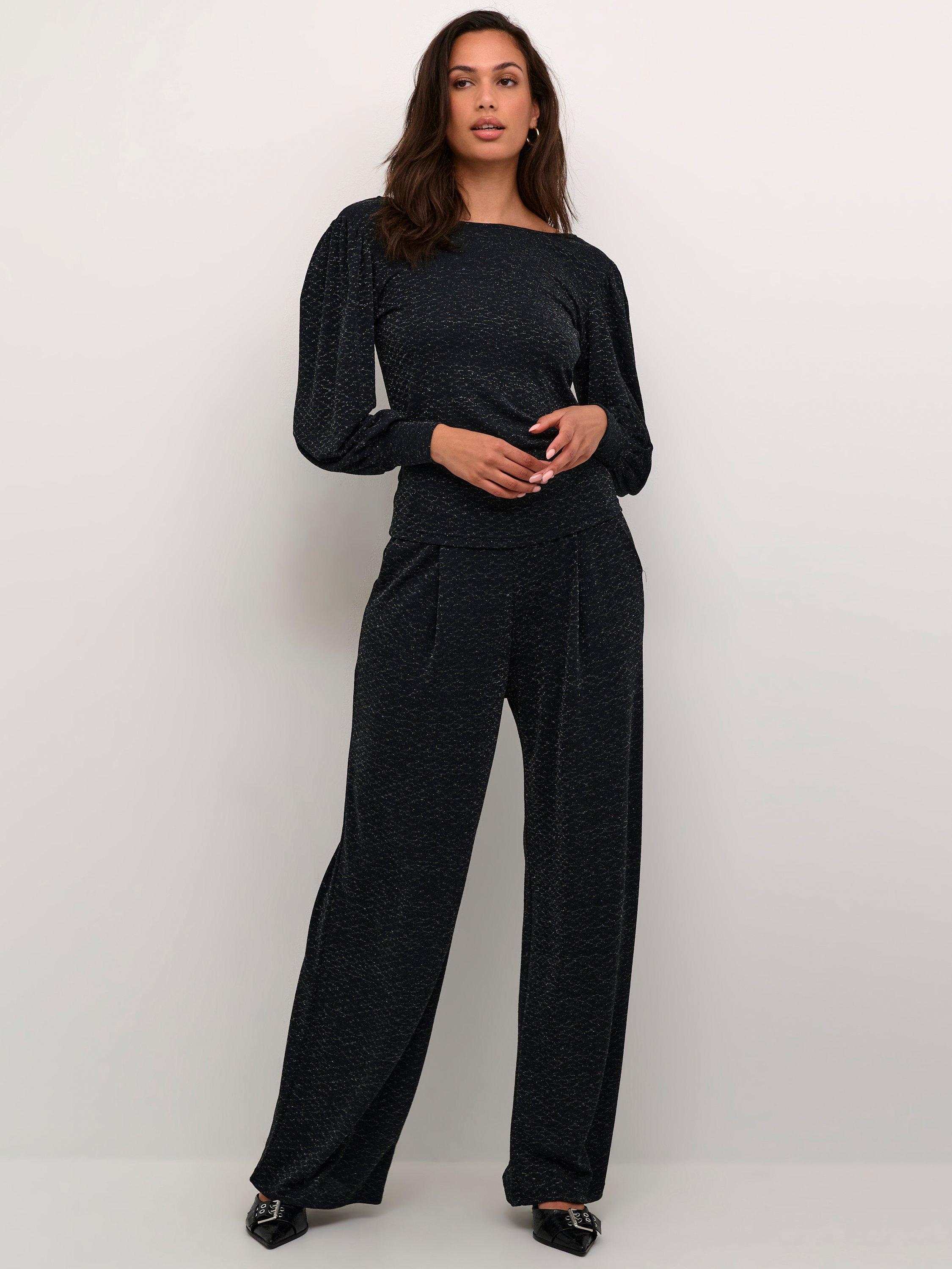 Product image 3 of 6, which shows KAFFE Ellie Shimmer Jersey Blouse, Black/Silver, S