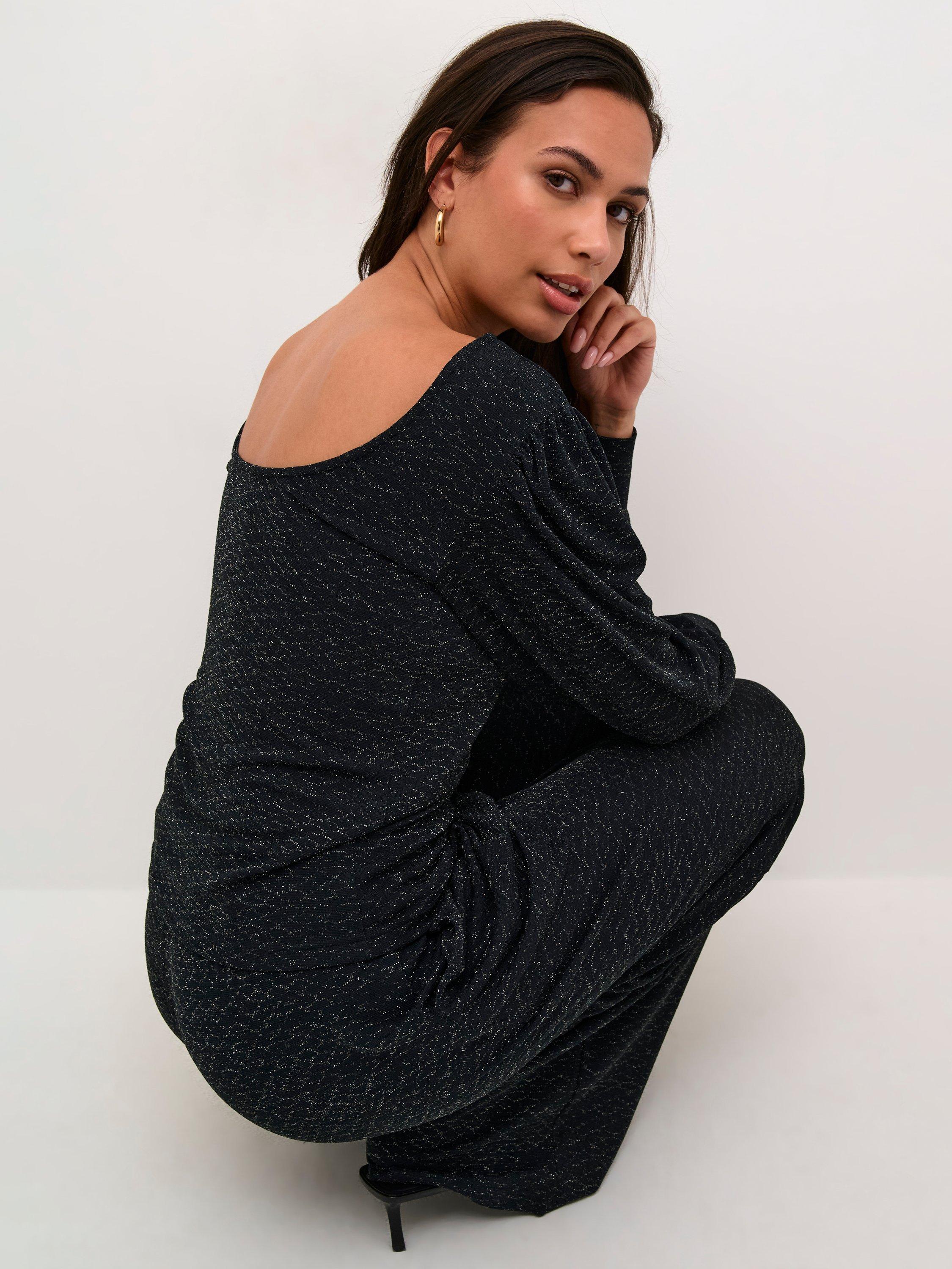 Product image 4 of 6, which shows KAFFE Ellie Shimmer Jersey Blouse, Black/Silver, S
