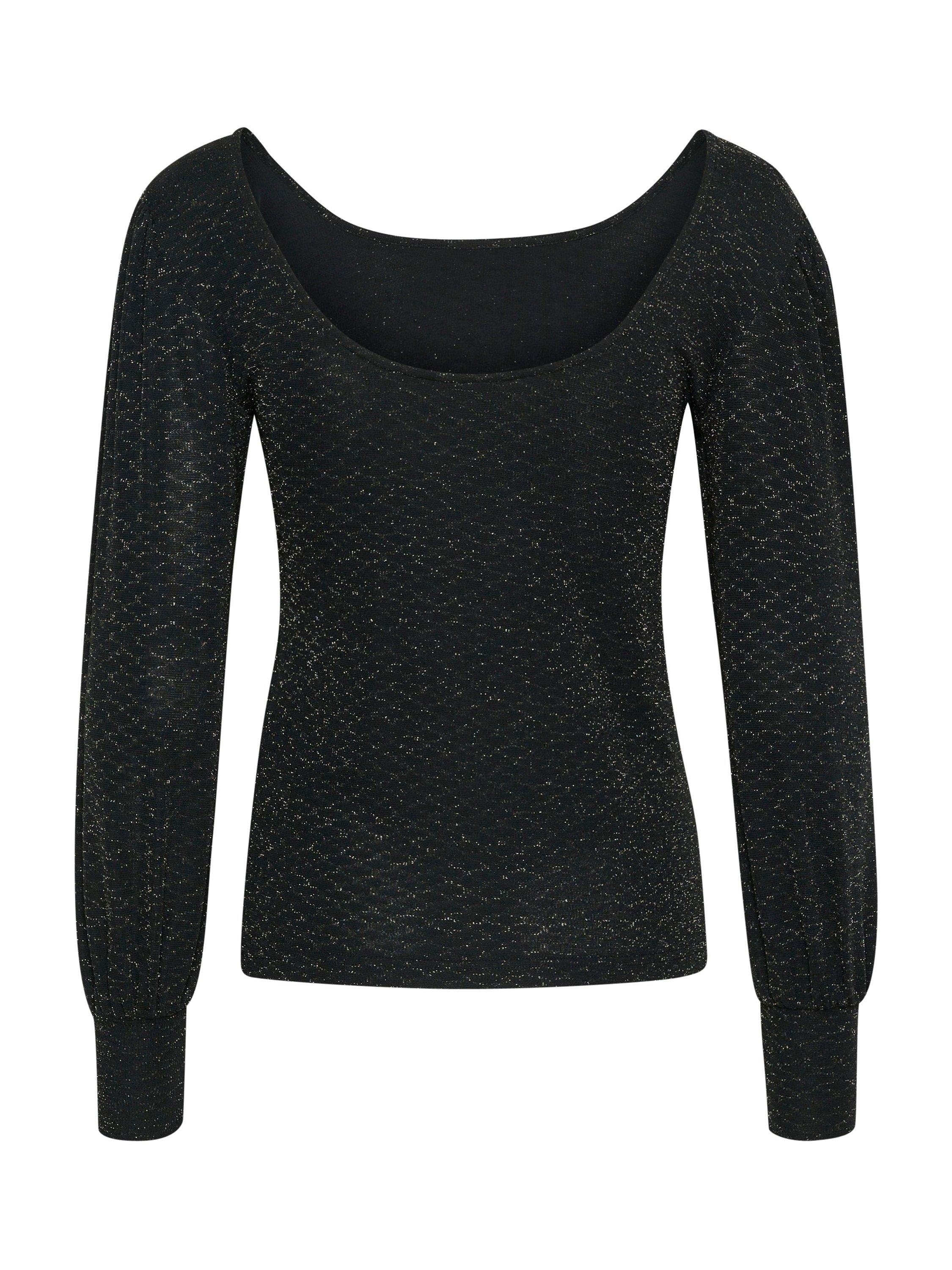 Product image 6 of 6, which shows KAFFE Ellie Shimmer Jersey Blouse, Black/Silver, S