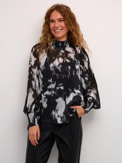 KAFFE Lifa Abstract High Smock Neck Blouse, Black/Multi, Black/Multi